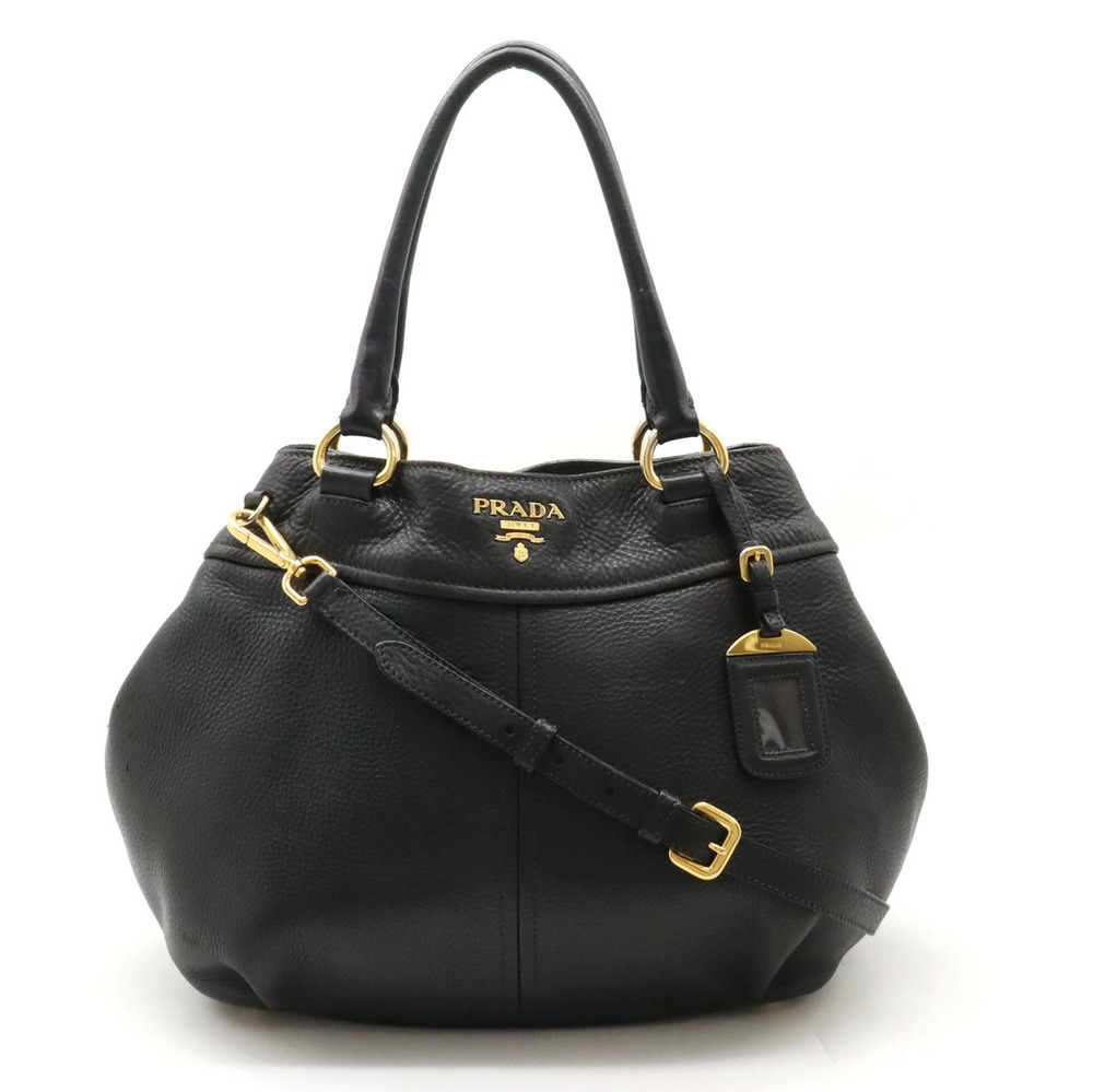 Prada Tote Bag 2way Crossbody Leather NERO Black